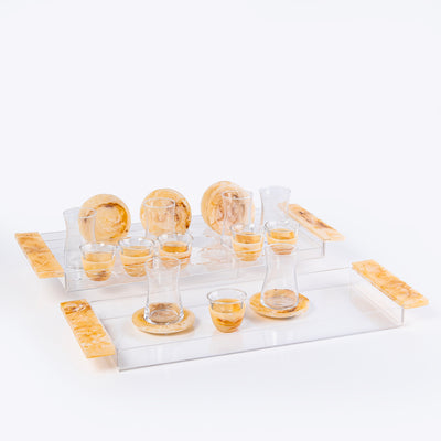 Resin Set of 20 ( istikana + coffee cups+ saucers + trays )- Amber