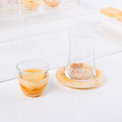 Resin Set of 20 ( istikana + coffee cups+ saucers + trays )- Amber