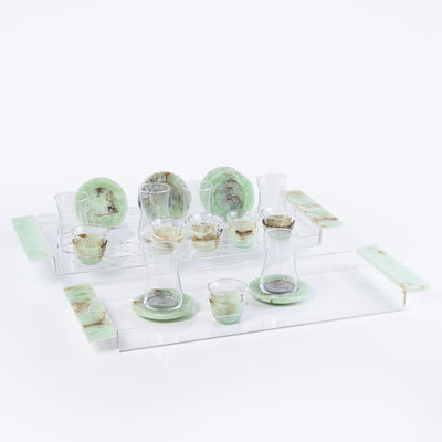 Resin Set of 20 ( istikana + coffee cups+ saucers + trays )- Green