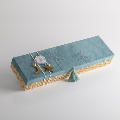 بوكس مجوهرات مستطيل كبير من الراتان مع غطاء – أزرق
