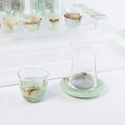 Resin Set of 20 ( istikana + coffee cups+ saucers + trays )- Green