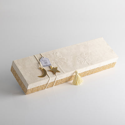 بوكس مجوهرات مستطيل كبير من الراتان مع غطاء – كريمي