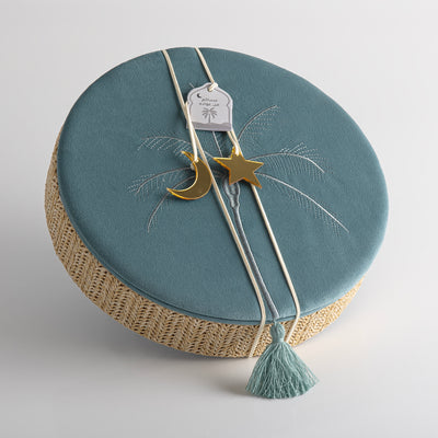 بوكس مجوهرات دائري كبير من الراتان مع غطاء – أزرق