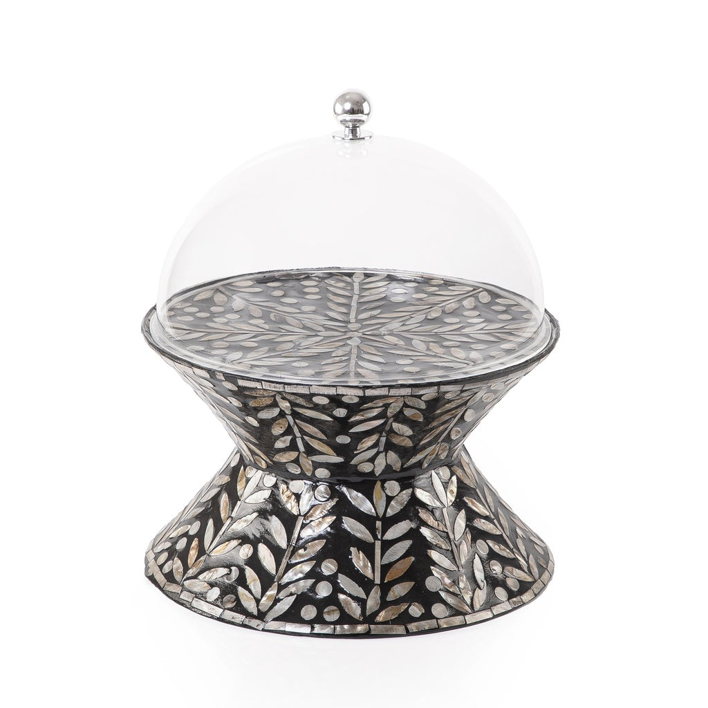 حامل كيك دائري بوجهين من الصدف - لون أسود - مقاس متوسط