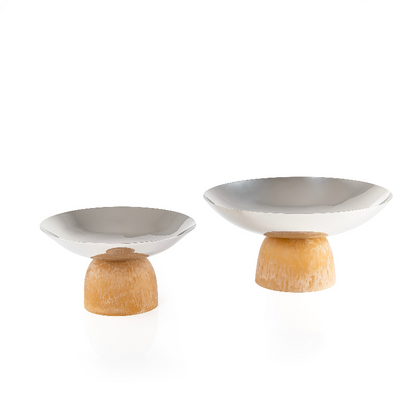 طقم مكون من 2 ستاند للتقديم من الإستانلس ستيل، مع قاعدة من الراتنج - برونزي