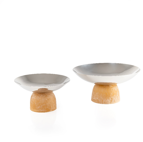 طقم مكون من 2 ستاند للتقديم من الإستانلس ستيل، مع قاعدة من الراتنج - برونزي