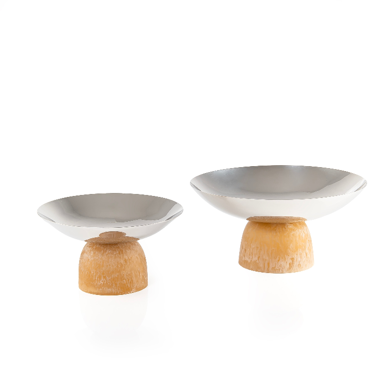 طقم مكون من 2 ستاند للتقديم من الإستانلس ستيل، مع قاعدة من الراتنج - برونزي