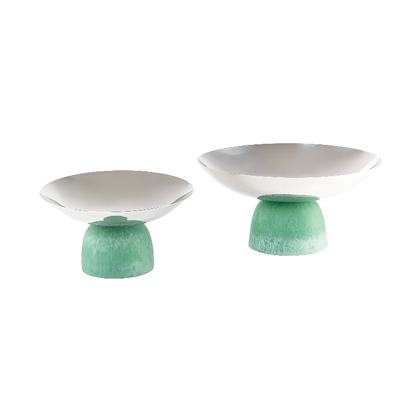 طقم مكون من 2 ستاند للتقديم من الإستانلس ستيل، مع قاعدة من الراتنج - أخضر