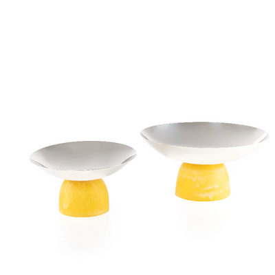طقم من 2 ستاند للتقديم من الإستانلس ستيل، مع قاعدة من الراتنج - أصفر