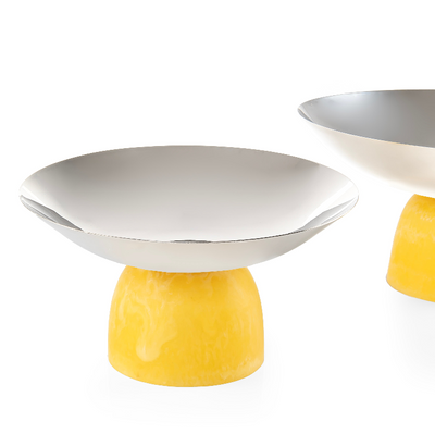 طقم من 2 ستاند للتقديم من الإستانلس ستيل، مع قاعدة من الراتنج - أصفر