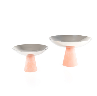 طقم فاخر من طبقين للتقديم مصنوعين من الستانلس ستيل على قاعدة مخروطية من الراتنج