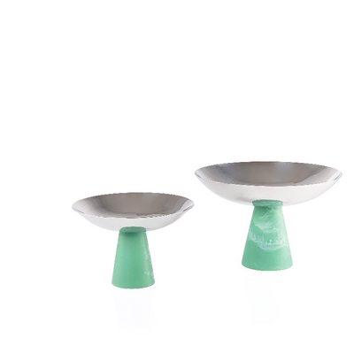 طقم فاخر مكون من 2 ستاند للتقديم مصنوعين من الستانلس ستيل على قاعدة مخروطية من الراتنج