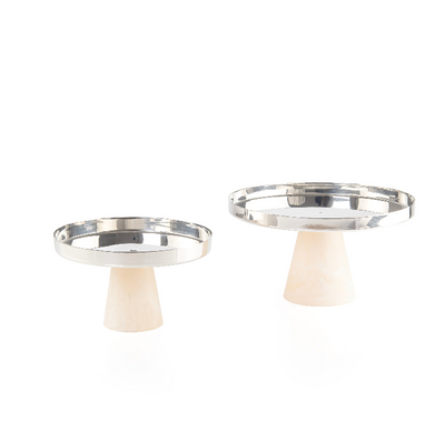 طقم فاخر مكون من 2 ستاند للتقديم مصنوعين من الإستانلس ستيل على قاعدة مخروطية من الراتنج