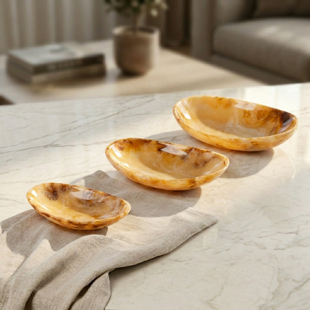 Set of 3 Resin Oval Plate with gift box - Amber