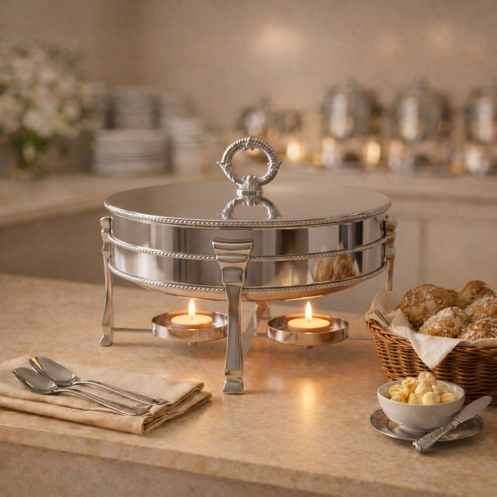 4.0L Silver Stainless Steel Round Food Warmer Chafing Dish