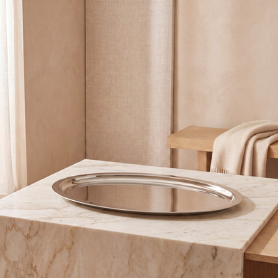 Oval Stainless Steel Serving Tray - Large