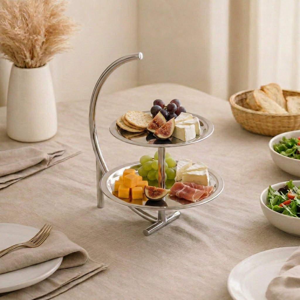 2-Tier Circular Metal Stand - Silver